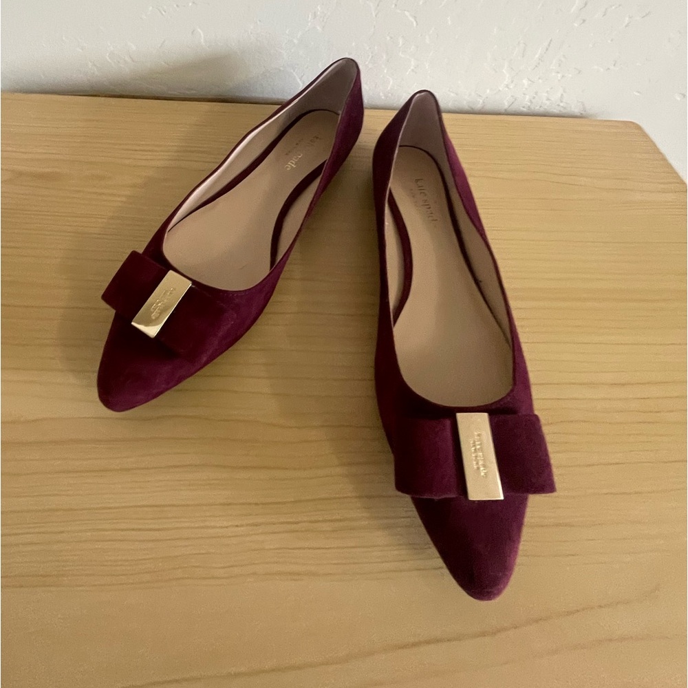 Kate Spade New York Norah Wine Burgundy Leather Pointy Toe Flat Size 8 - Picture 2 of 4